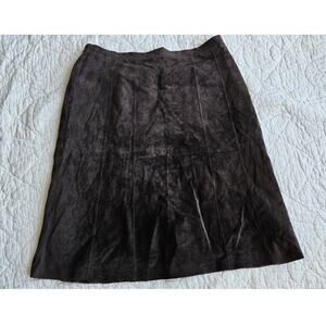 Terry Lewis Classic Suede Genuine Leather Skirt Women Sz 24W Dark Brown 42 waist